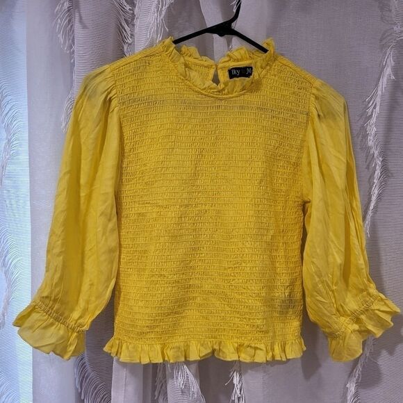 Bright Yellow Size Large Smocked Top - Picture 8 of 9